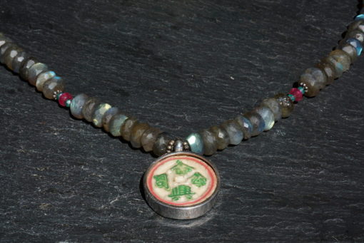 porcelain gambling token ~ labradorite necklace