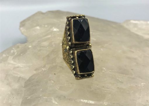 faceted black onyx adjsutable ring