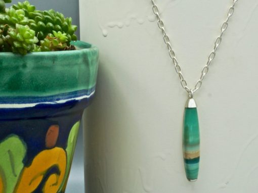 opalized wood amulet ~ silver chain necklace