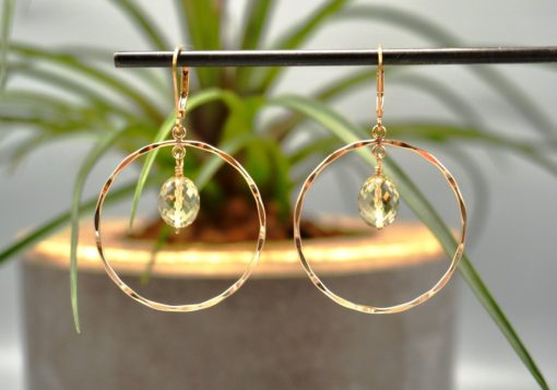 faceted lemon quartz drops ~ twisted gold hoop earrings