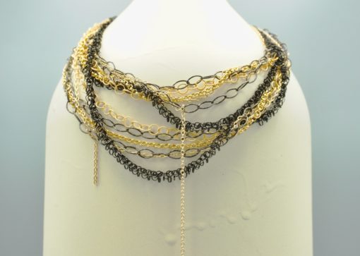 herkemer diamond ~ oxidized silver & gold multi-chain necklace