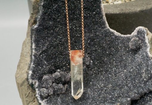 ambhibole crystal point amulet ~ rose gold chain necklace