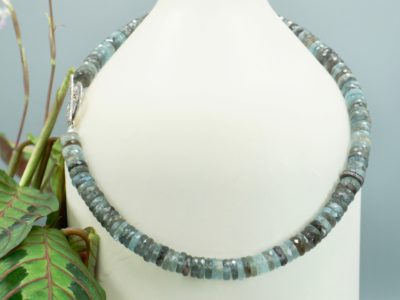 faceted copper aquamarine ~ diamond rondelle ~ silver toggle necklace~