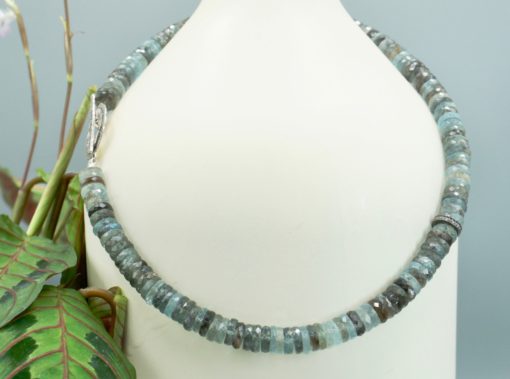 faceted copper aquamarine ~ diamond rondelle ~ silver toggle necklace~