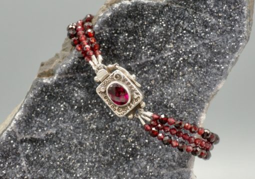 garnet 3-strand ~ silver clasp bracelet