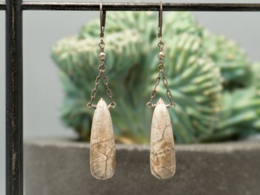 mushroom rhyolite drops ~ oxidized silver chain earrings
