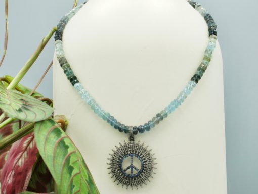 diamond ~ blue sapphire peace pendant necklace