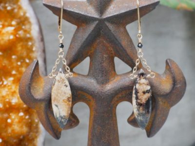feather pyrite drops ~ gold chain earrings