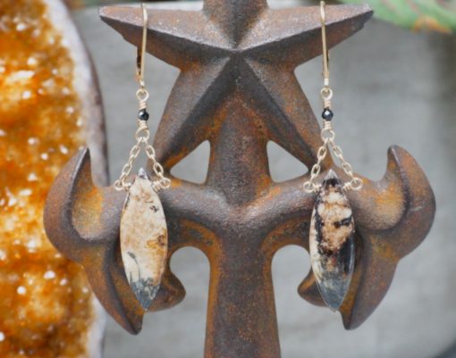 feather pyrite drops ~ gold chain earrings