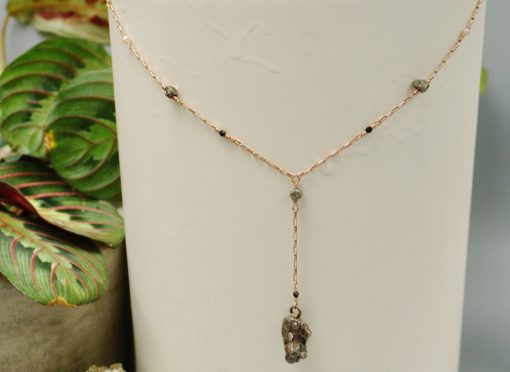 meterorite amulet ~ pyrite ~ rose gold chain necklace