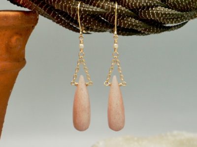 pink ,moonstone drops ~ gold chian earrings