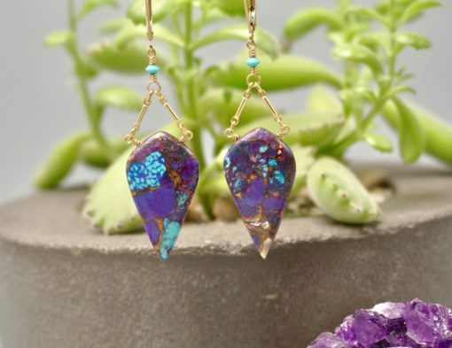 turquoise abalone drops ~ gold bar chain earrings