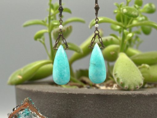 amazonite drops ~ oxidized silver chain earrings
