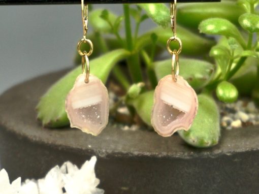 druzy pink tabasco geodes ~ gold circle earrings