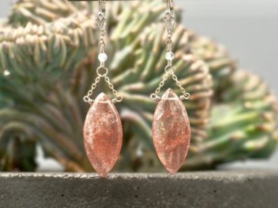 strawberry quartz drops ~ silver chain earrings