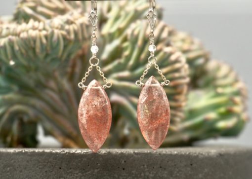 strawberry quartz drops ~ silver chain earrings