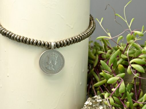 vintage caribbean queen coin ~ pyrite necklace