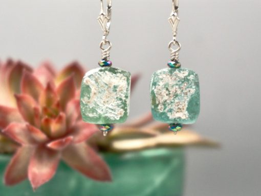vintage glass ~ iridescent hematite ~ silver earrings