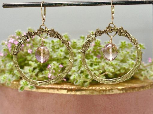 faceted ametrine drops ~ gold flower hoop earrings