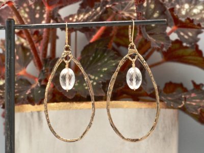 faceted quartz crystal drops ~ gold teardrop hoop earrings