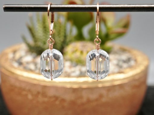 faceted quartz crystal drops ~ rose gold earrings