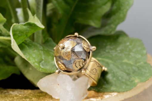 tibetan lotus flower ~ crystal ball ~ brass ring