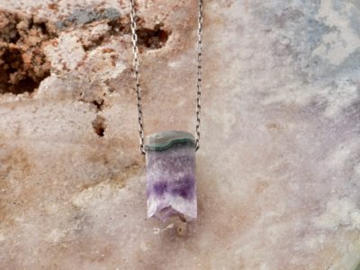 amethyst stalactite amulet ~ oxidized silver chain necklace