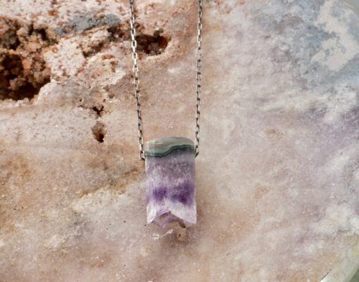 amethyst stalactite amulet ~ oxidized silver chain necklace