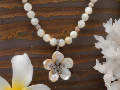 diamond ~ mother-of-pearl flower necklace