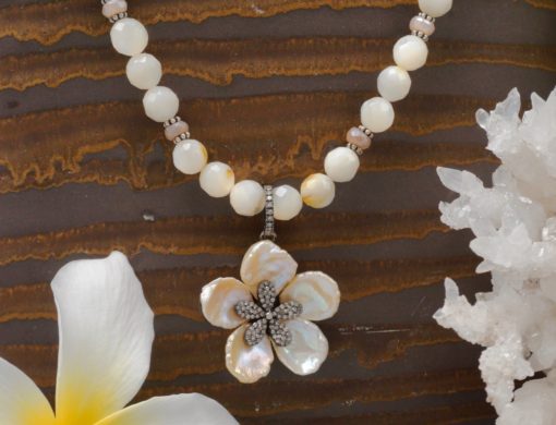 diamond ~ mother-of-pearl flower necklace