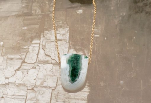 malachite ~ snow agate amulet ~ gold chain necklace