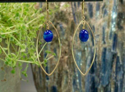 faceted lapis lazuli drops ~ gold marquis hoop earrings