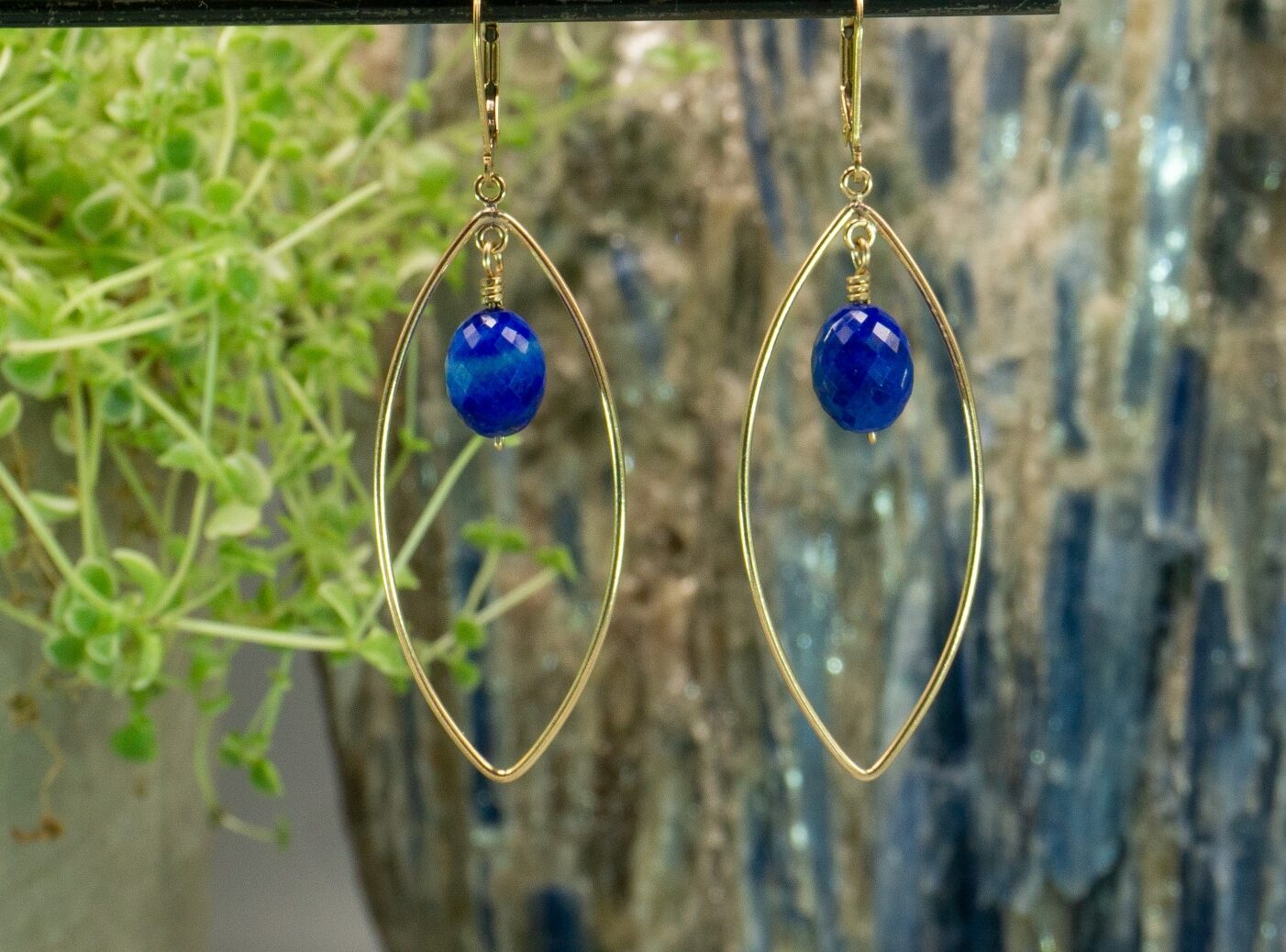 Lapis Small Hollow Hoop Earrings in Gold/blue