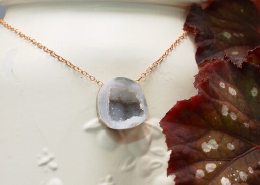 druzy tabasco geode amulet ~ rose gold chain necklace