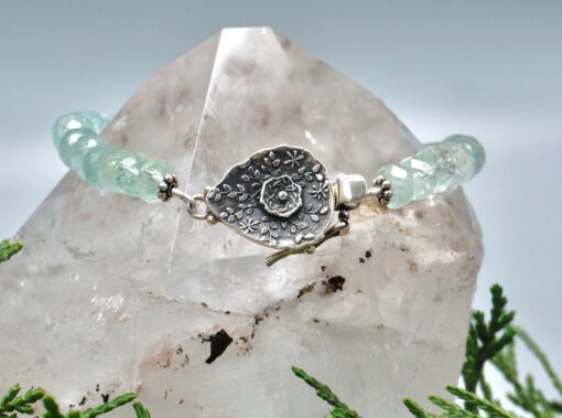 faceted aquamarine ~ silver lotus flower clasp bracelet