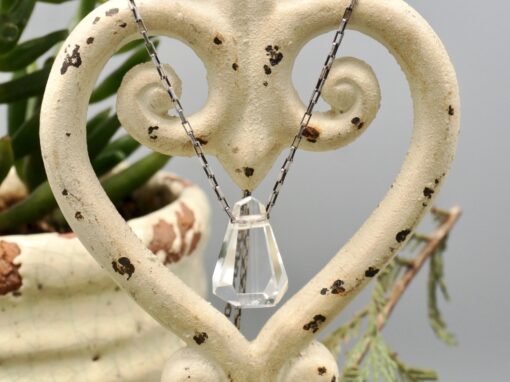 faceted quartz crystal amulet ~ oxidized silver chain necklace