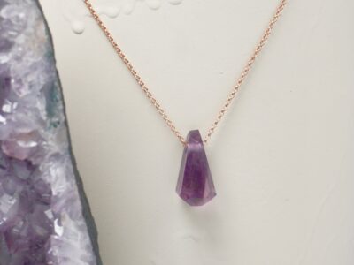 faceted amethyst amulet ~ rose gold chain necklace