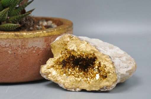 gold druzy aura quartz geode