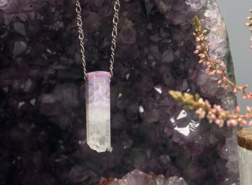 lavender lace agate crystal ~ oxidized silver chain necklace