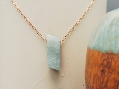 druzy chrysocolla amulet ~ long rose gold chain necklace