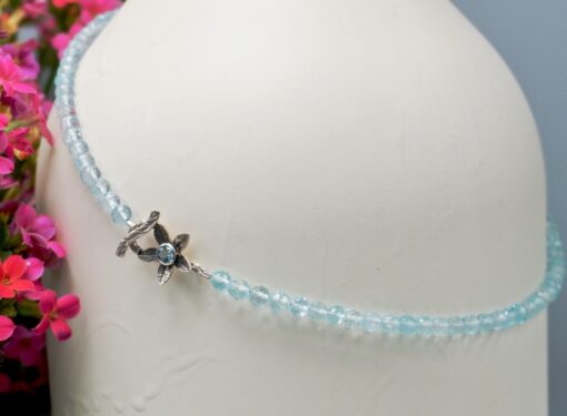 faceted blue topaz ~ silver flower toggle necklace