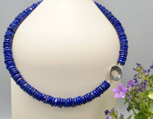 heishi lapis lazuli beads ~ silver moon toggle necklace
