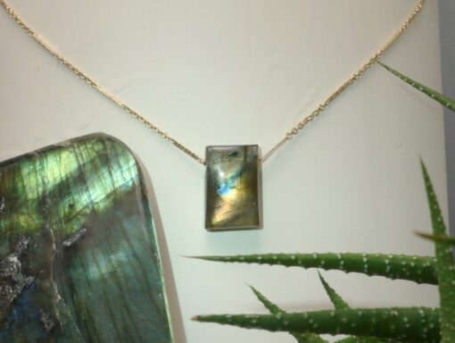 labradorite amulet ~ gold bar chain necklace