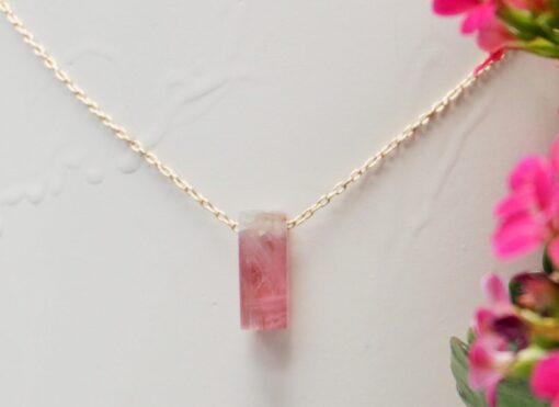 pink tourmaline amulet ~ gold chain necklace
