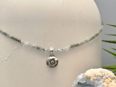 silver blue topaz pendant ~ moss aquamarine necklace