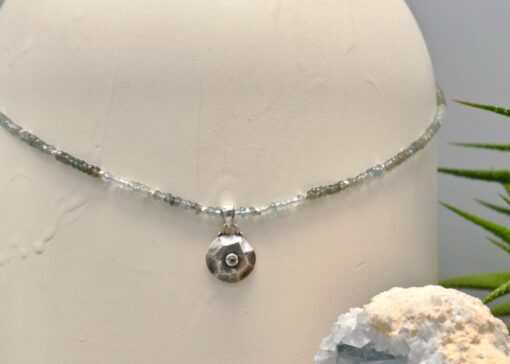 silver blue topaz pendant ~ moss aquamarine necklace