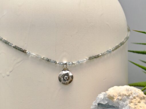silver blue topaz pendant ~ moss aquamarine necklace