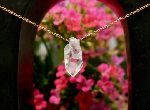 tibetan quartz crystal amulet ~ rose gold chain necklace