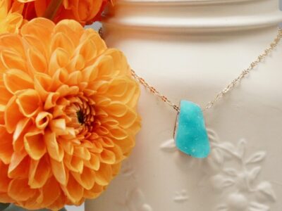 druzy chrysocolla amulet ~ gold chain necklace