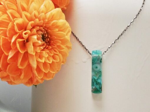 malachite ~ chrysocolla amulet ~ oxidized silver chain necklace